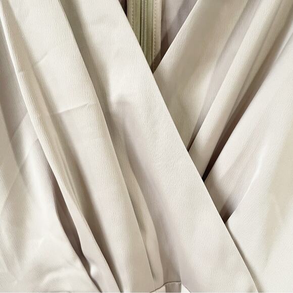 OPT Women Medium Taupe Silky MIDI Dress Low Cut Belted Champange - Picture 9 of 12